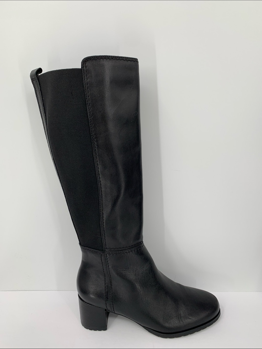Naturalizer Brent tall boots heel black leather stretch block 8.5 WIDE 8.5W